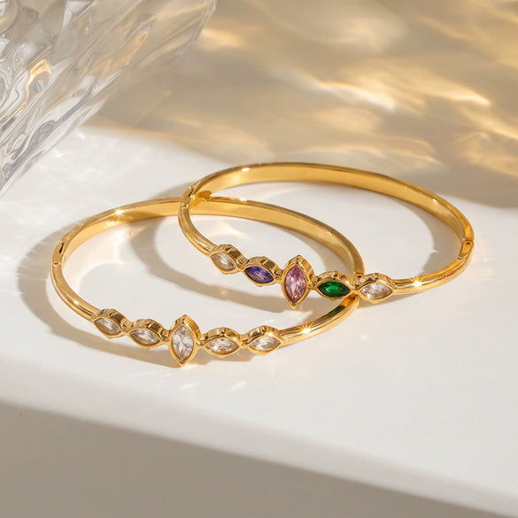 Women's Goldplated Stainless Steel Oval Bangle Bracelet With Simple Design And Colorfast Finish