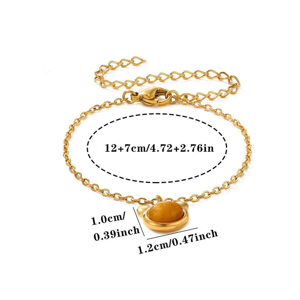 Women's Goldplated Titanium Steel Bee And Flower Bracelet With Transparent Crystal Pendant Geometric Square Chain And Sparkling Inlay Details