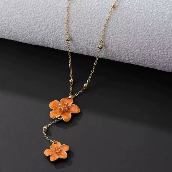 Women's Goldplated Zinc Alloy Frangipani Flower Pendant Necklace Rustic Floral Jewelry Accessory