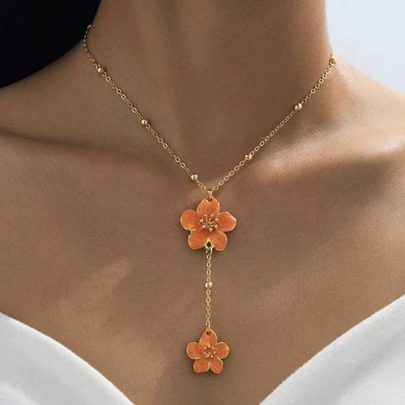 Women's Goldplated Zinc Alloy Frangipani Flower Pendant Necklace Rustic Floral Jewelry Accessory