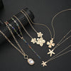 Women's Goldtone Alloy Flower And Star Pendant Necklace With Irregular Tassel Chain Electroplated Layered Design Wholesale