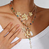 Women's Goldtone Alloy Flower And Star Pendant Necklace With Irregular Tassel Chain Electroplated Layered Design Wholesale