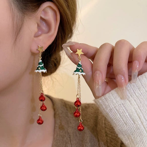 Women's Goldtone Bell Tassel Drop Earrings Electroplated Alloy Botanical Forestinspired Holiday Jewelry