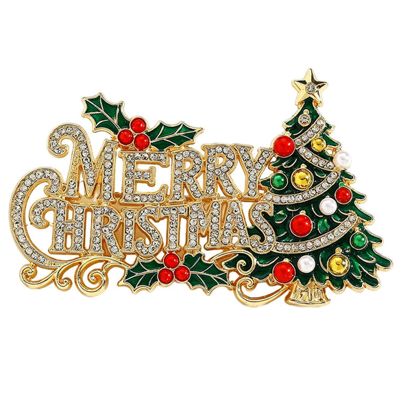 Women's Goldtone Electroplated Alloy Christmas Letter Brooch Pin Fashion Jewelry Accessory