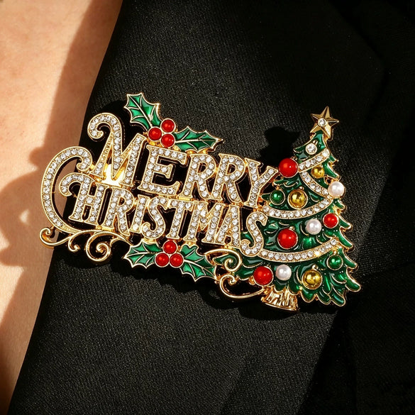 Women's Goldtone Electroplated Alloy Christmas Letter Brooch Pin Fashion Jewelry Accessory