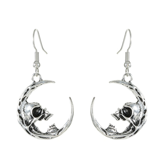 Women's Gothic Dark Alloy Half Skull Crescent Butterfly Distressed Electroplated Earrings