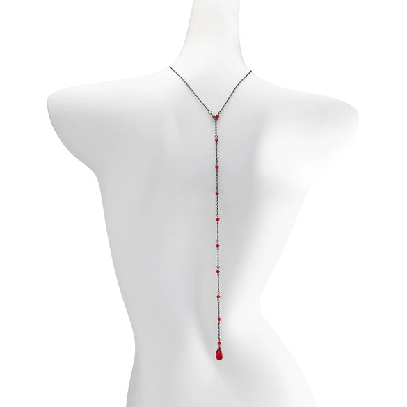 Women's Gothic Red Crystal Beaded Back Body Chain With Teardrop Dripping Tassel Design Electroplated Iron Jewelry