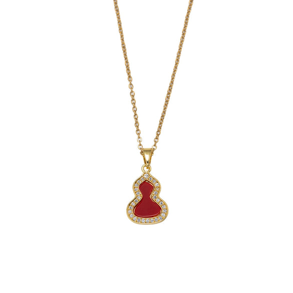 Women's Gourd Geometric 18K Real Gold Plated Titanium Steel Oshaped Chain Necklace Retro Light Luxury Style