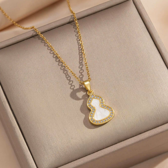 Women's Gourd Geometric 18K Real Gold Plated Titanium Steel Oshaped Chain Necklace Retro Light Luxury Style