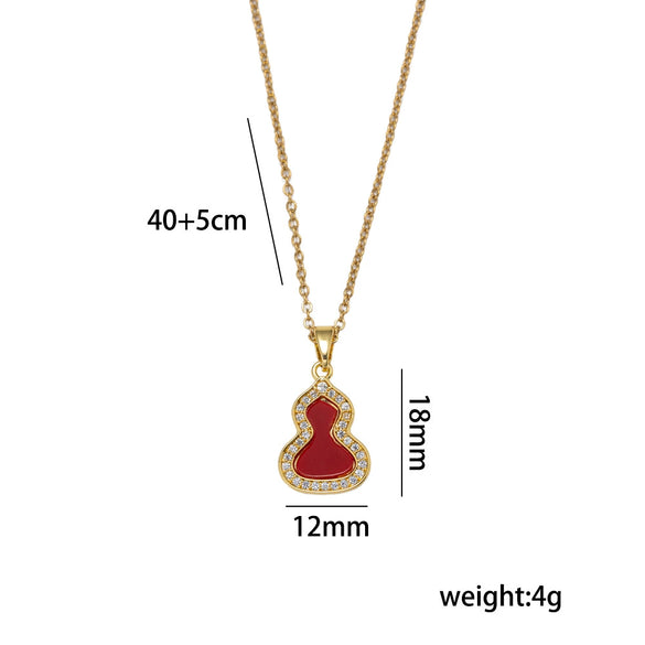 Women's Gourd Geometric 18K Real Gold Plated Titanium Steel Oshaped Chain Necklace Retro Light Luxury Style