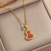 Women's Gourd Geometric 18K Real Gold Plated Titanium Steel Oshaped Chain Necklace Retro Light Luxury Style