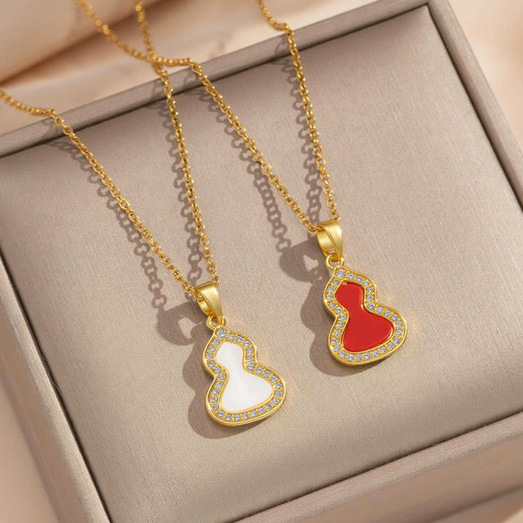Women's Gourd Geometric 18K Real Gold Plated Titanium Steel Oshaped Chain Necklace Retro Light Luxury Style