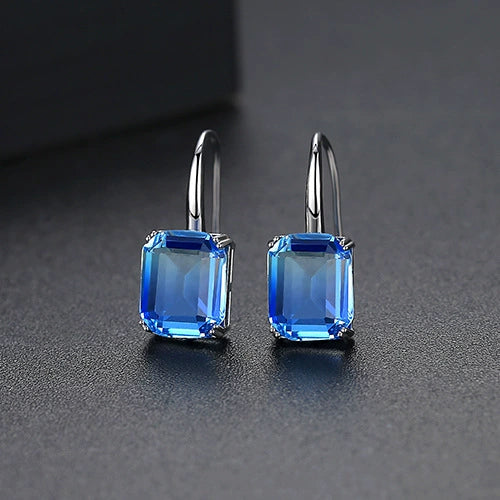 Women's Gradient Color Zircon Imitation Tourmaline Square Geometric Earrings With Electroplated Copper Ear Hooks