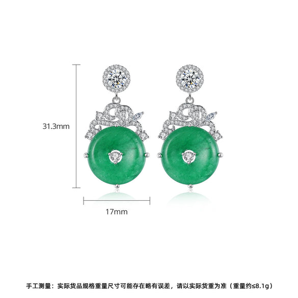 Women's Green Chalcedony Geometric Earrings With Elegant Retro Electroplated Copper Design