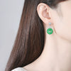 Women's Green Chalcedony Geometric Earrings With Elegant Retro Electroplated Copper Design