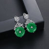 Women's Green Chalcedony Geometric Earrings With Elegant Retro Electroplated Copper Design