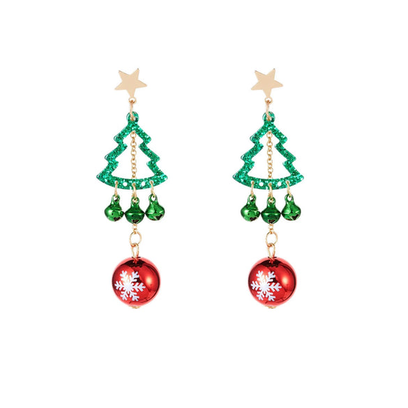 Women's Green Hollow Christmas Tree Earrings Electroplated Alloy Holiday Jewelry With Stainless Steel Ear Posts