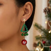 Women's Green Hollow Christmas Tree Earrings Electroplated Alloy Holiday Jewelry With Stainless Steel Ear Posts