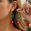 Women's Green Hollow Christmas Tree Earrings Electroplated Alloy Holiday Jewelry With Stainless Steel Ear Posts