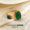 Women's Green Inlaid Stainless Steel Ring With Geometric Line Pattern And Electroplated Non Fading Finish