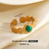 Women's Green Inlaid Stainless Steel Ring With Geometric Line Pattern And Electroplated Non Fading Finish