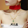 Women's Green Oil Drop Zircon Stainless Steel Pendant Necklace With Tree Glove And Elk Motifs Geometric Electroplated Design