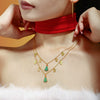 Women's Green Oil Drop Zircon Stainless Steel Pendant Necklace With Tree Glove And Elk Motifs Geometric Electroplated Design