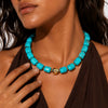 Women's Green Tie Dye Resin Beaded Necklace With Geometric Pendant Handmade Short Necklace With Stainless Steel Details