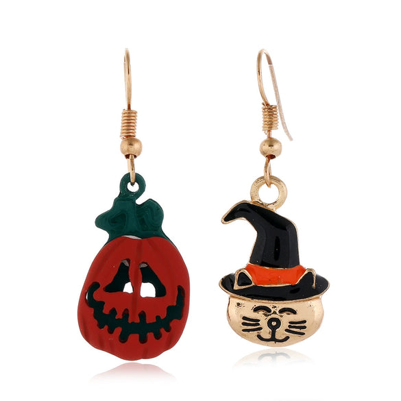 Women's Halloween Alloy Earrings With Dripping Oil Finish Pumpkin Ghost And Spider Designs Playful Festive Costume Jewelry