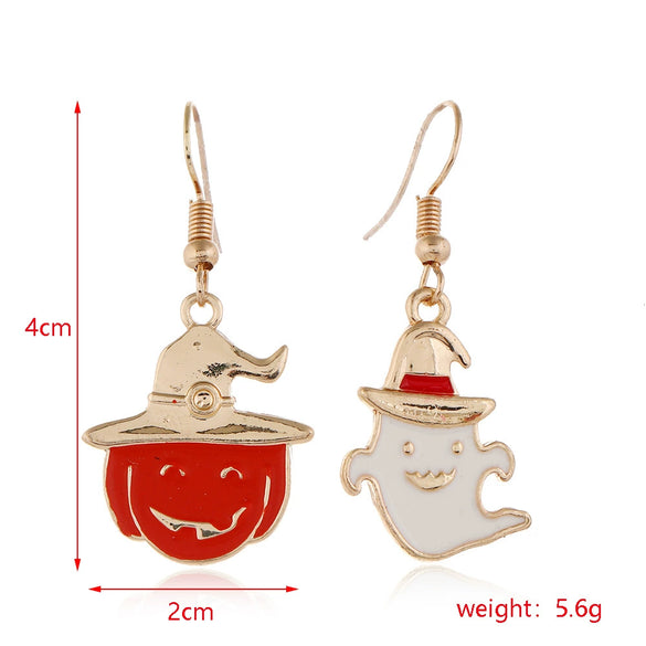 Women’s Halloween Skull Spider And Pumpkin Alloy Drop Earrings With Electroplated Finish Playful Spooky Cartoon Festival Jewelry