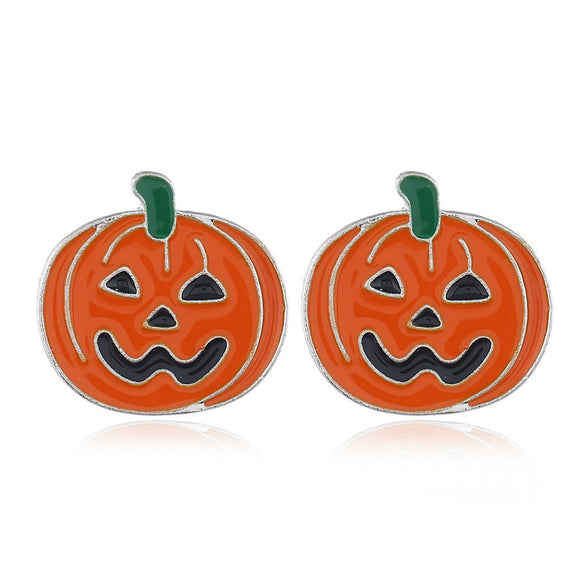 Women’s Halloween Skull Spider And Pumpkin Alloy Drop Earrings With Electroplated Finish Playful Spooky Cartoon Festival Jewelry