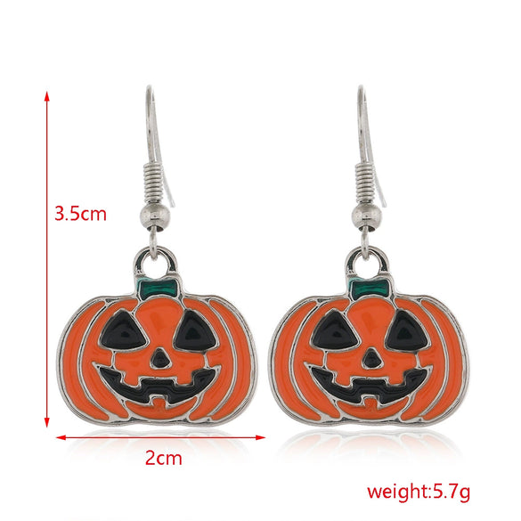 Women’s Halloween Skull Spider And Pumpkin Alloy Drop Earrings With Electroplated Finish Playful Spooky Cartoon Festival Jewelry