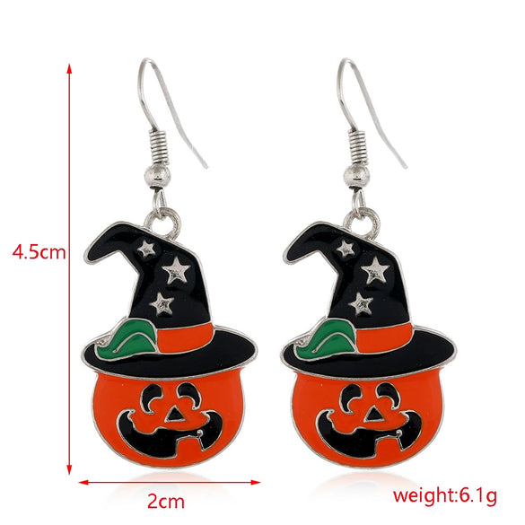 Women’s Halloween Skull Spider And Pumpkin Alloy Drop Earrings With Electroplated Finish Playful Spooky Cartoon Festival Jewelry