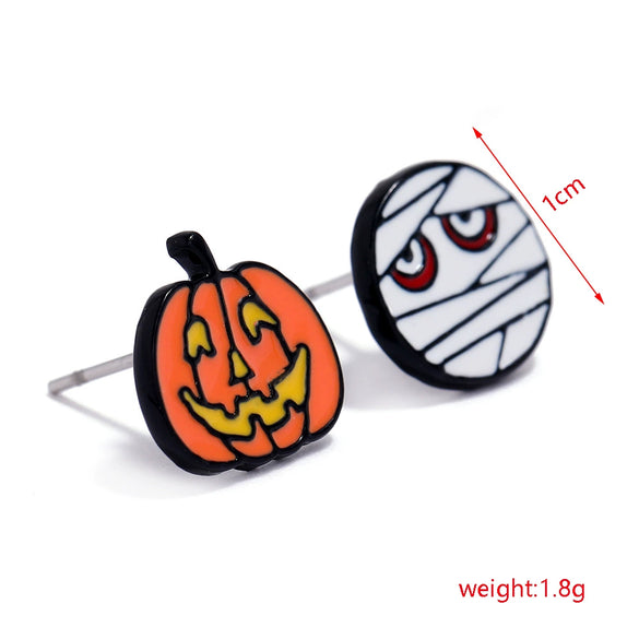 Women’s Halloween Skull Spider And Pumpkin Alloy Drop Earrings With Electroplated Finish Playful Spooky Cartoon Festival Jewelry