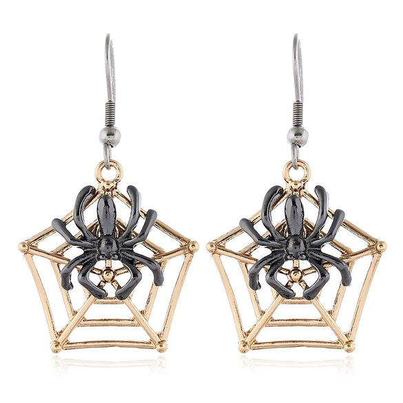 Women’s Halloween Skull Spider And Pumpkin Alloy Drop Earrings With Electroplated Finish Playful Spooky Cartoon Festival Jewelry