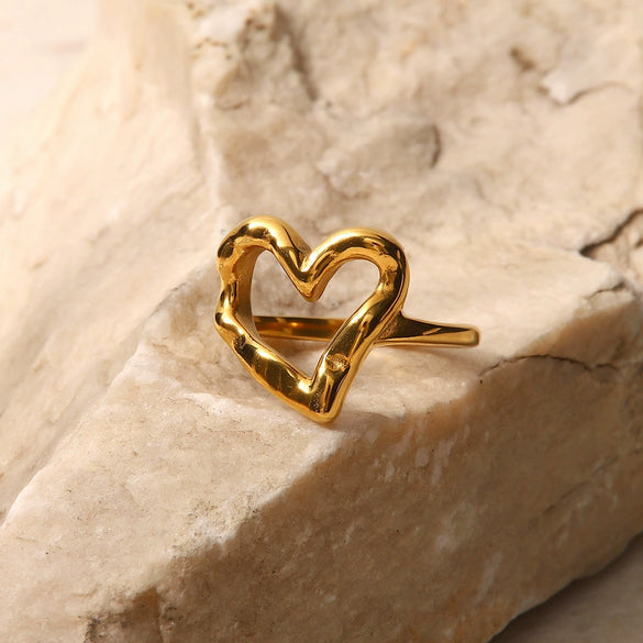 Women's Hammered Heart Titanium Steel Goldplated Ring
