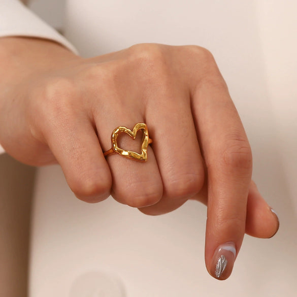Women's Hammered Heart Titanium Steel Goldplated Ring