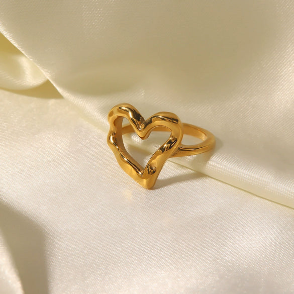 Women's Hammered Heart Titanium Steel Goldplated Ring