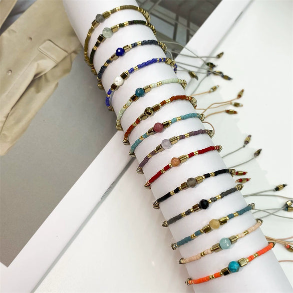 Women's Hand Beaded Small Bracelet With Miyuki Rice Beads Glass And Glaze Material Geometric Pattern Hand Woven Process