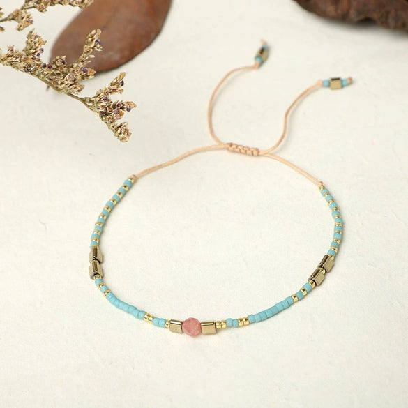 Women's Hand Beaded Small Bracelet With Miyuki Rice Beads Glass And Glaze Material Geometric Pattern Hand Woven Process