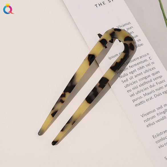Women's Handmade Acetate Hair Clip With Marble Pattern Simple Geometric Ushaped Hairpin Accessory