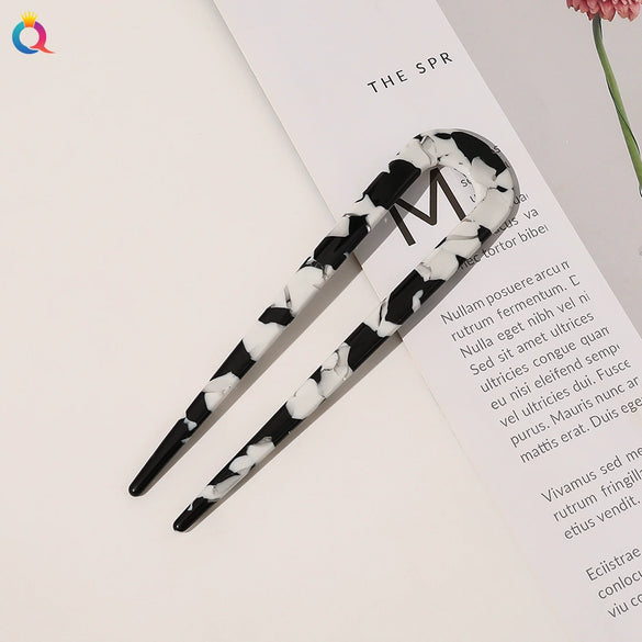 Women's Handmade Acetate Hair Clip With Marble Pattern Simple Geometric Ushaped Hairpin Accessory