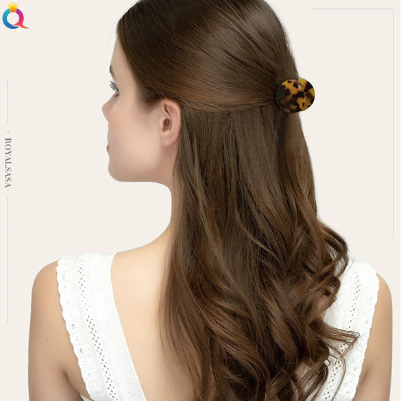 Women's Handmade Acetate Hair Clip With Plaid Geometric Heartinspired Round Design Stylish Duckbill Hair Claw Accessory