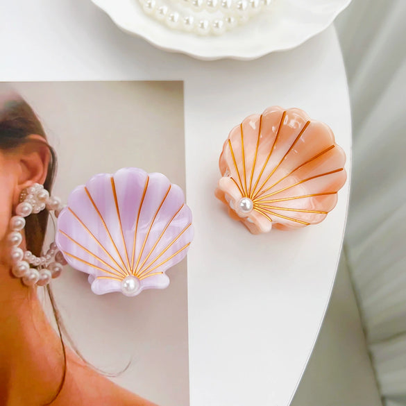 Women's Handmade Acetic Acid And Pearl Shell Shark Hair Clip In Animal Style