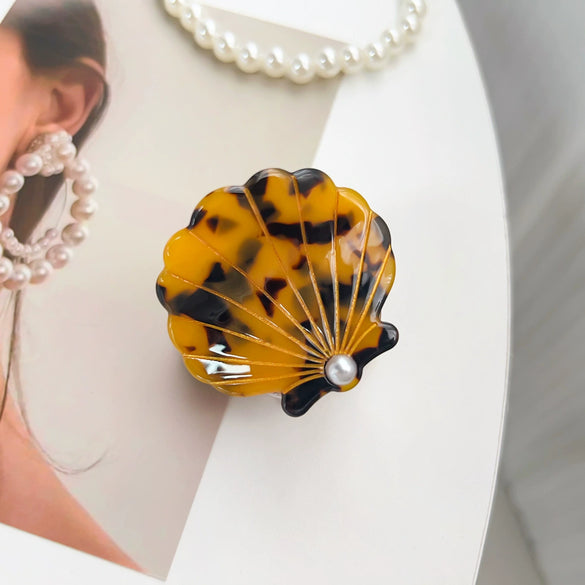 Women's Handmade Acetic Acid And Pearl Shell Shark Hair Clip In Animal Style