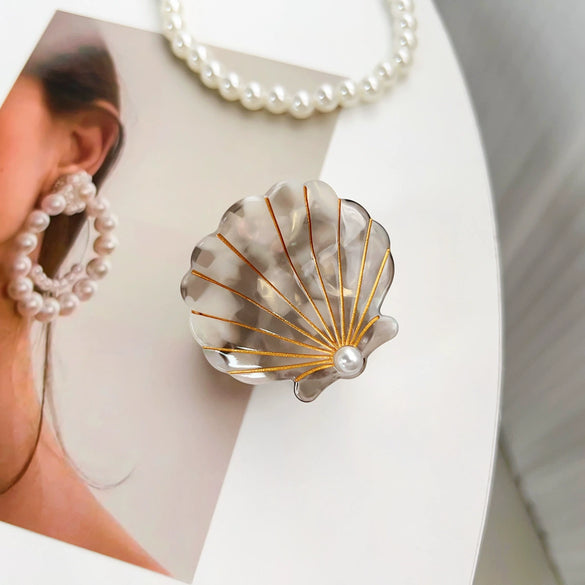 Women's Handmade Acetic Acid And Pearl Shell Shark Hair Clip In Animal Style