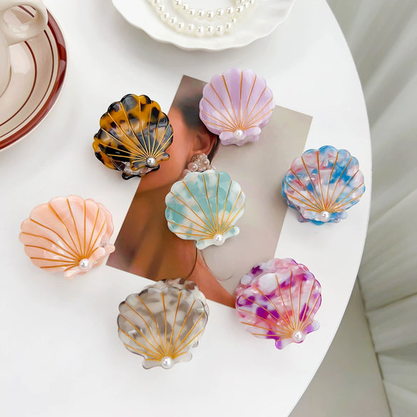 Women's Handmade Acetic Acid And Pearl Shell Shark Hair Clip In Animal Style