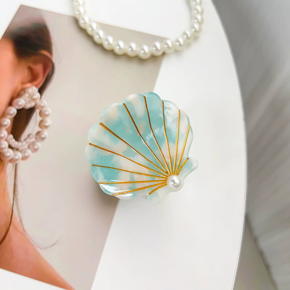 Women's Handmade Acetic Acid And Pearl Shell Shark Hair Clip In Animal Style