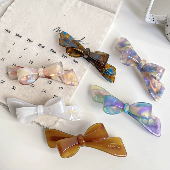 Women's Handmade Acetic Acid Hair Accessories Stereo Bow Spring Clip