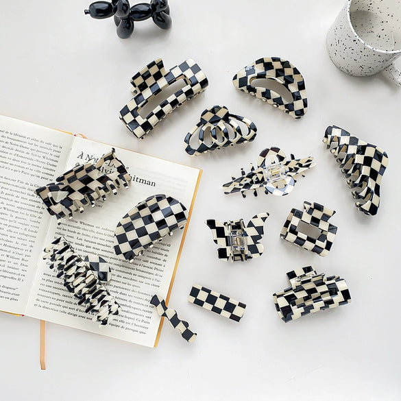 Women's Handmade Acetic Acid Plate Vintage Allmatch Checkerboard Hair Shark Clip Hair Accessories